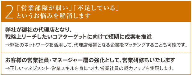 「営業部隊が弱い」「不足している」というお悩みを解消します